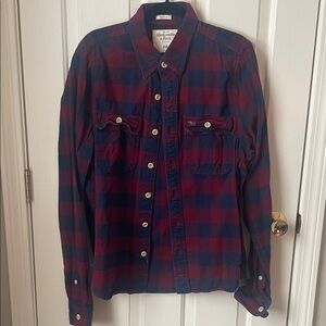 Abercrombie & Fitch Red and Navy Plaid Flannel XXL